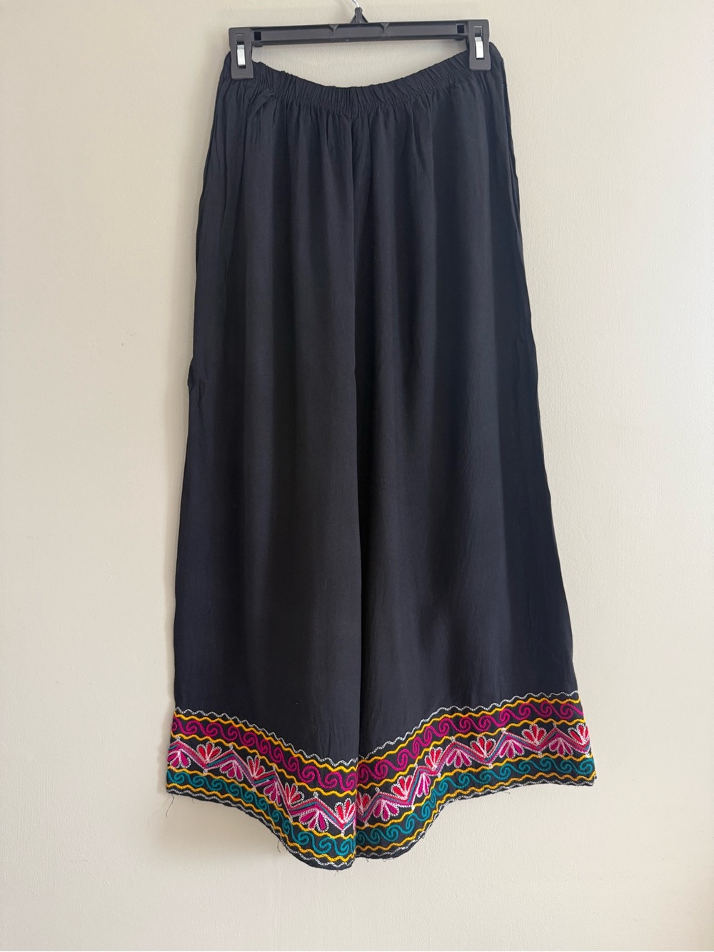 Handmade Black Embroidered Wide Leg Palazzo Pants Boho Festival Size Medium